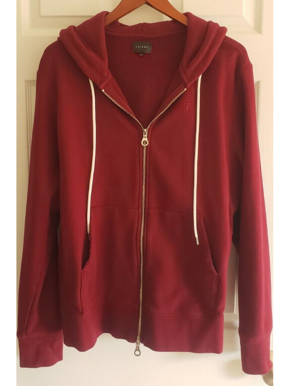 Luxury Sweatshirt TACKMA Mens L Burgundy Double Zipper 100% Cotton Heavy Thick